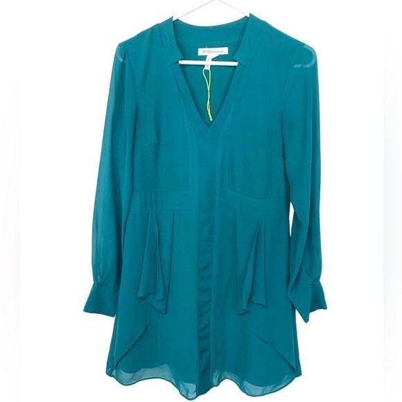 BCBGENERATION | Viridian Long Sleeve Ruffle Green Midi Dress XS - Picture 5 of 10